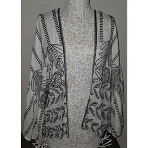 Akemi + Kin Black and White Floral Embroidered Open Cardigan